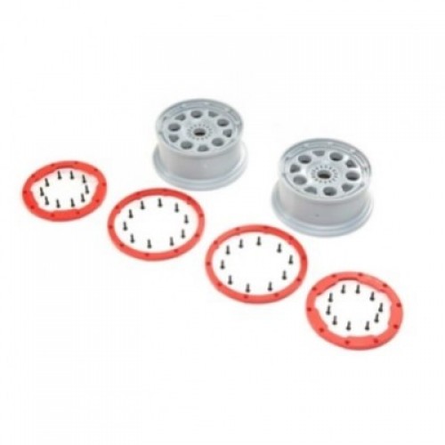 �˾���ũ LOS45033 [TEAM LOSI] Wheels, Silver, Red Bead Lock (2): DBXL-E 2.0