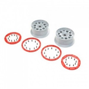 [TEAM LOSI] Wheels, Silver, Red Bead Lock (2): DBXL-E 2.0