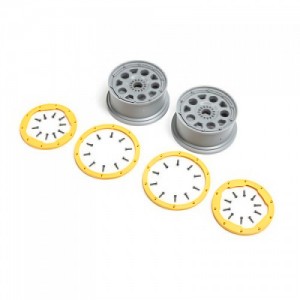 [TEAM LOSI] Wheels, Silver, Yellow Beadlock (2): DBXL 2.0