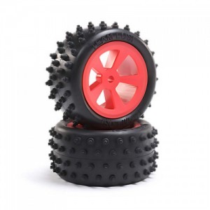 [TEAM LOSI] 4 Row Rear Tires, Mounted, Red (2): Mini JRX2