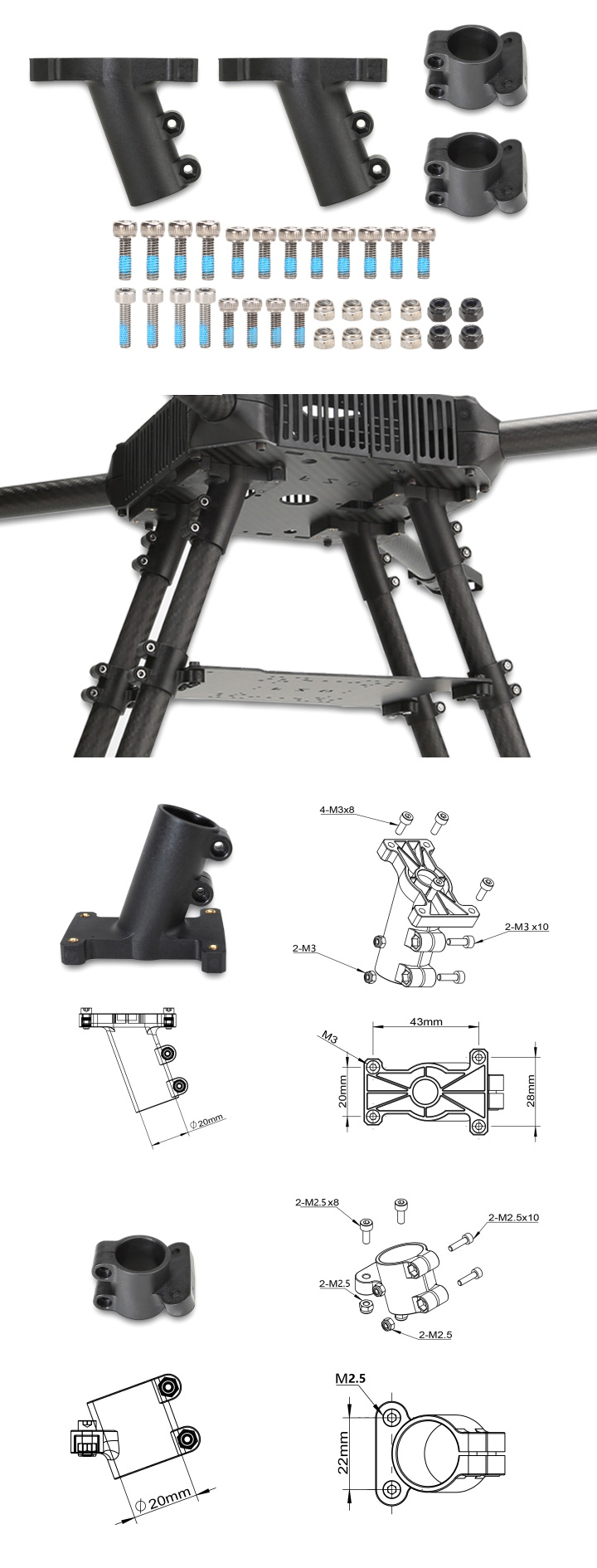 [�˾���ũ] TL1807 [TR] Landing Skid Frame Mount (20mm) 1