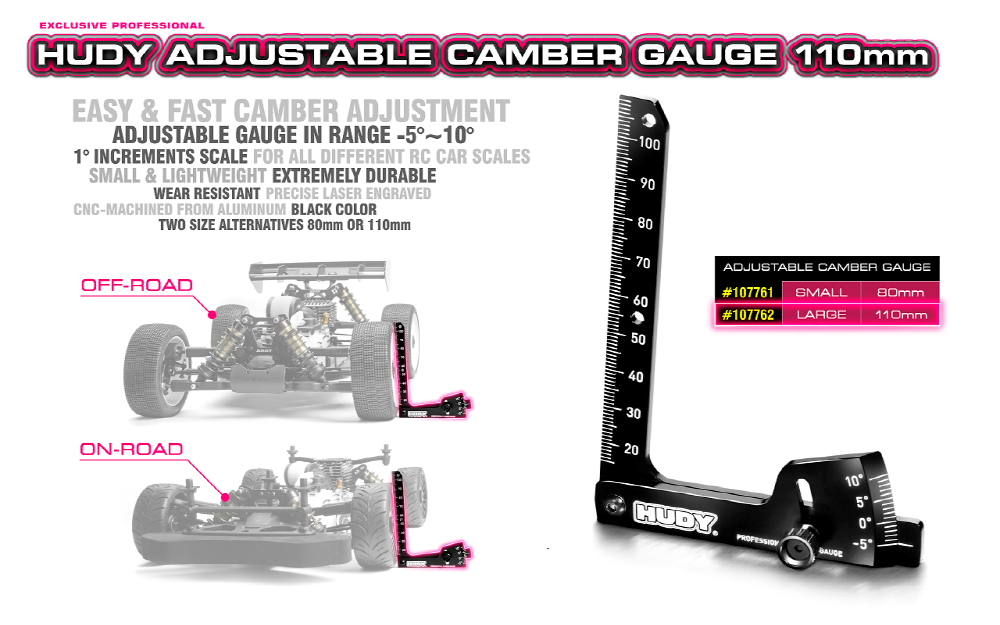 [�˾���ũ] 107762 [HUDY] ADJUSTABLE CAMBER GAUGE 110MM for (1:8 �� / ����) 1