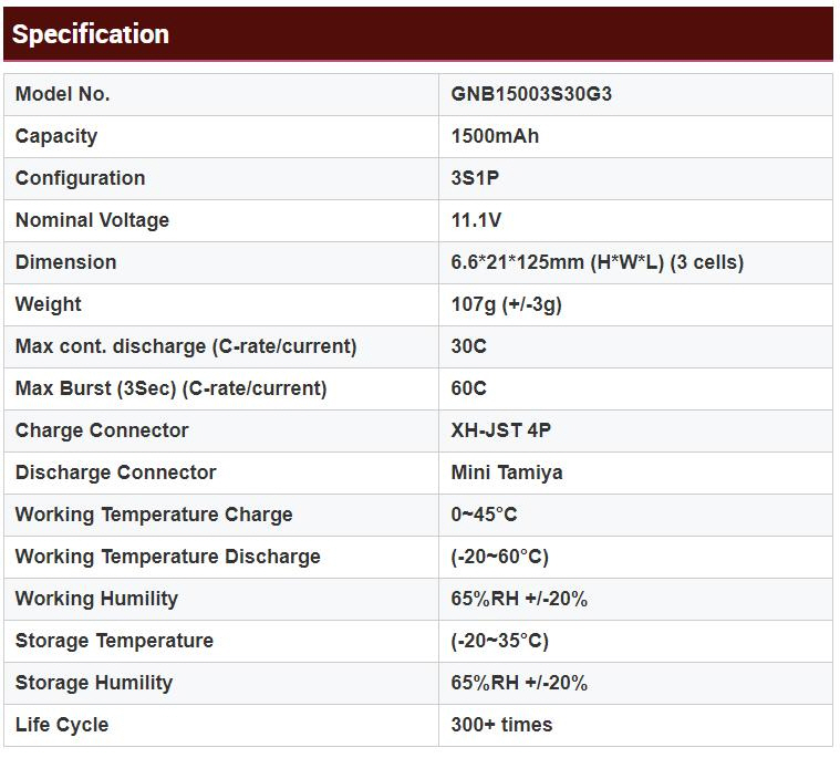[�˾���ũ] GNB15003S30G3 [GNB] 11.1V 1500mAh 30C ��Ƭ������ ���͸� - �и��� / �輱�� 11