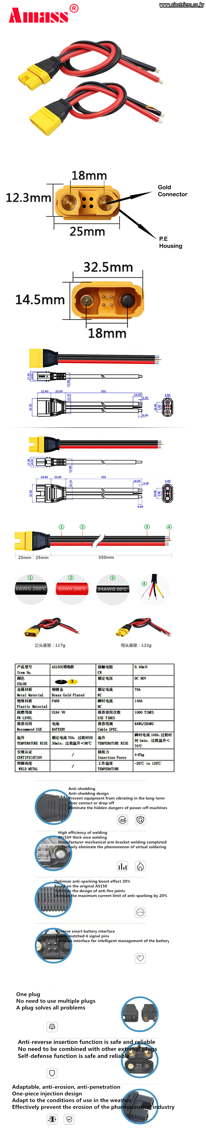 [�˾���ũ] AM-AS150UW-M35 [AMASS] AS150UW Anti-Spark/HASP Wire Harness Set(ESC/Recharger Side/350mm) 2