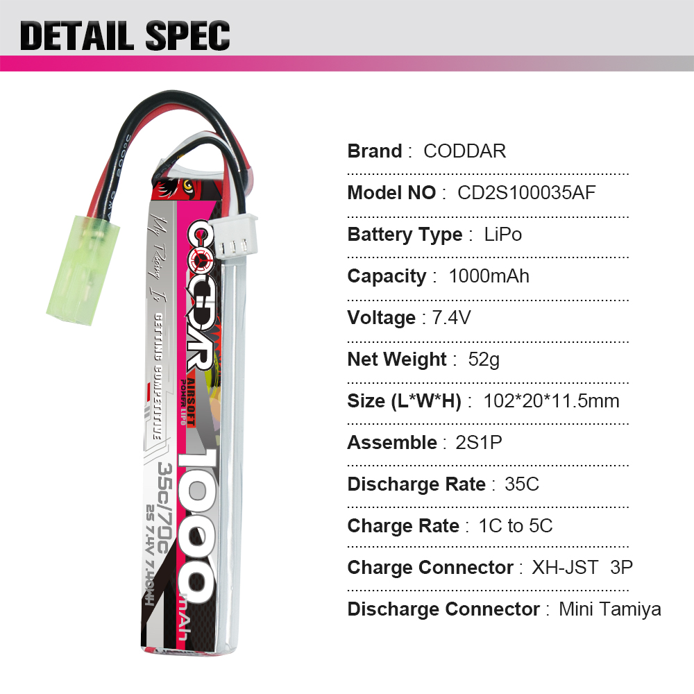 [�˾���ũ] CD2S100035AF [CODDAR] 7.4V 1000MAH 35C ��Ƭ������ ���͸� - �輱�� 8