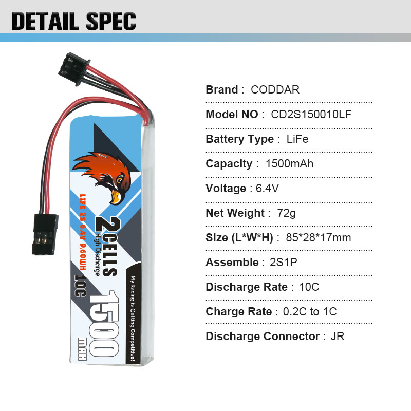 [�˾���ũ] CD2S150010LF [CODDAR] 6.4V 1500MAH ������� LiFe ���͸� (Sanwa M12-RS MT46 ������ ��밡��) 3