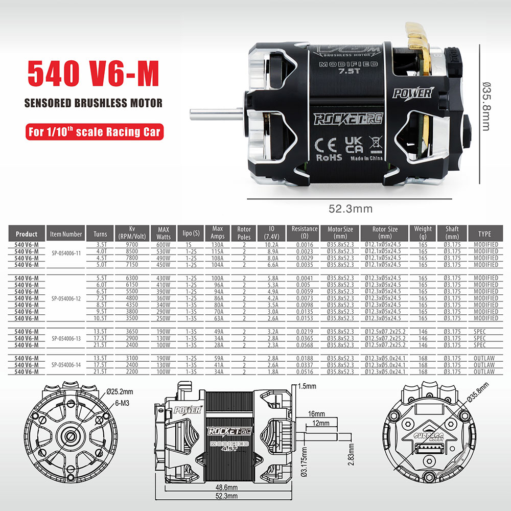 [�˾���ũ] 697175079660 [SURPASS HOBBY] 540-V6 Sensored Brushless Motor MODIFIED 5.5T 6